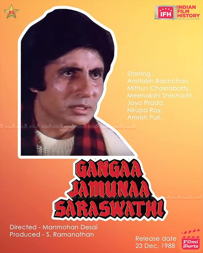 Gangaa Jamuna Saraswati 1988, Amitabh Bachchan, Mithun Chakraborty, Jayaprada, Meenakshi Sheshadri