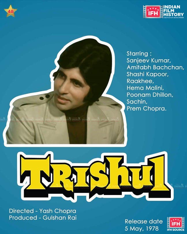 Trishul 1978, Amitabh Bachchan, Shashi Kapoor, Sanjeev Kumar, Raakhee, Hema Malini, Poonam Dhillon