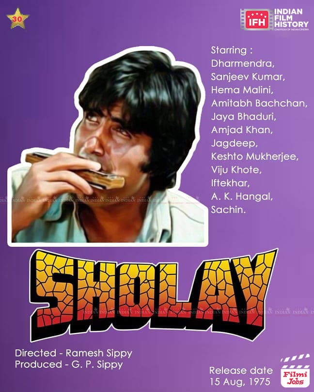 Sholay 1975, Amitabh Bachchan, Dharamendra, Sanjeev Kumar, Hema Malini, Jaya Bachchan