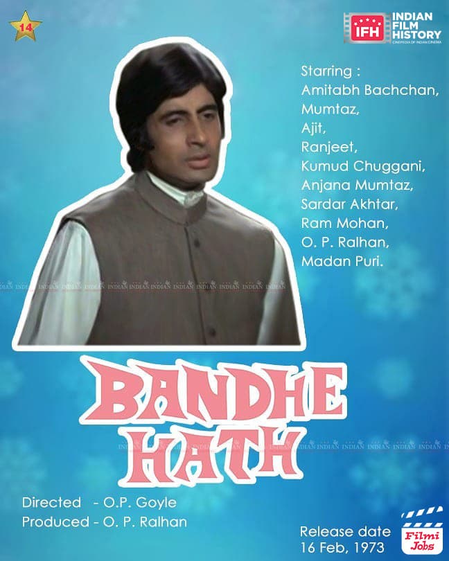 Bandhe Haath 1973, Amitabh Bachchan, Mumtaz, Kumud Chuggani, Ajit Khan