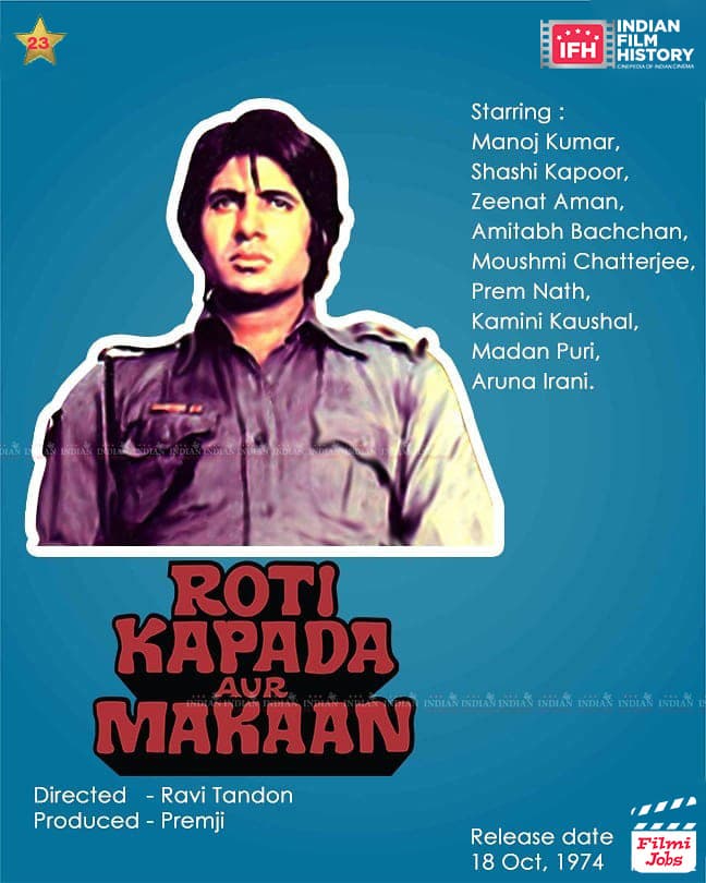 Roti Kapda Aur Makaan 1974, Amitabh Bachchan, Manoj Kumar, Shashi Kapoor, Zeenat Aman, Moushumi Chatterjee