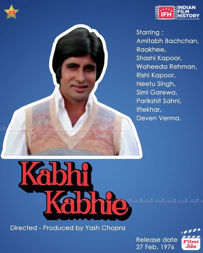 Kabhi Kabhie 1976, Amitabh Bachchan, Shashi Kapoor, Rishi Kapoor, Waheeda Rehman, Raakhee, Neetu Singh