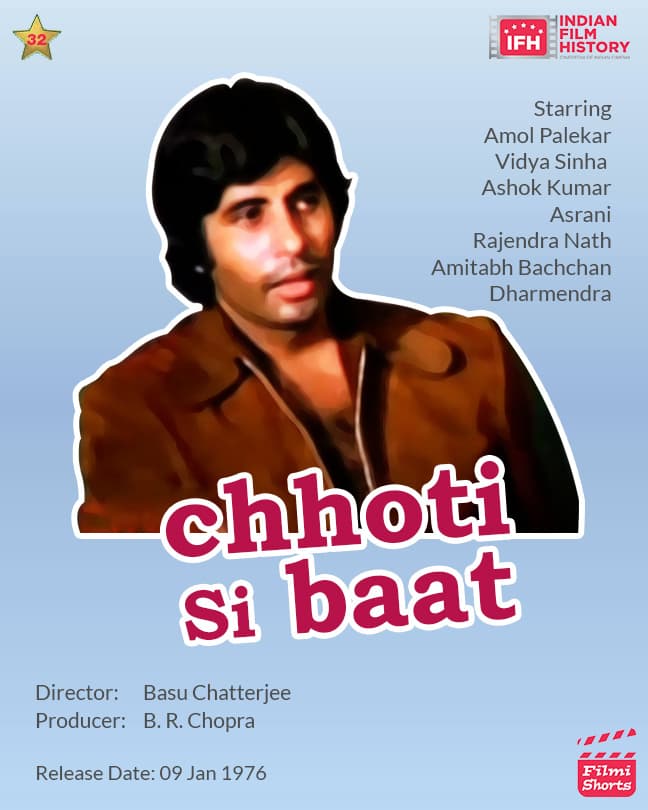 Chhoti Si Baat 1976, Amitabh Bachchan, Amol Palekar, Vidya Sinha, Ashok Kumar, Asrani, Rajendra Nath, Dharmendra