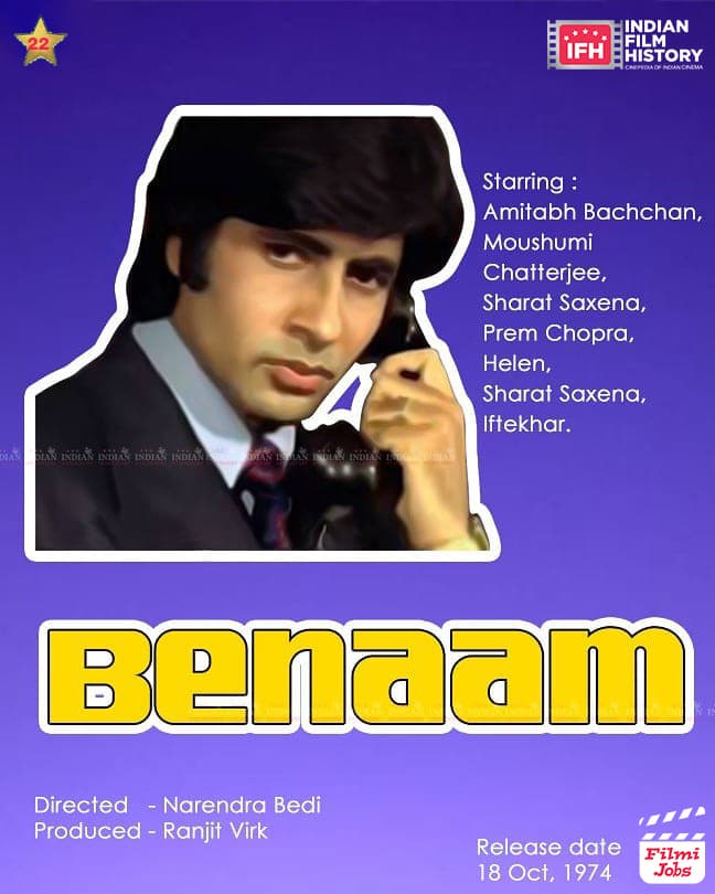 Benaam 1974, Amitabh Bachchan, Madan Puri, Moushumi Chatterjee