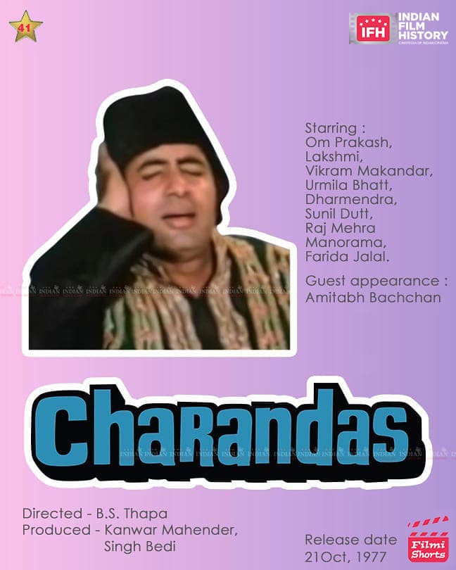 Charandas 1977, Amitabh Bachchan, Om Prakash, Vikram Makandar, Raj Mehra, Urmila Bhatt, Lakshmi, Farida Jalal