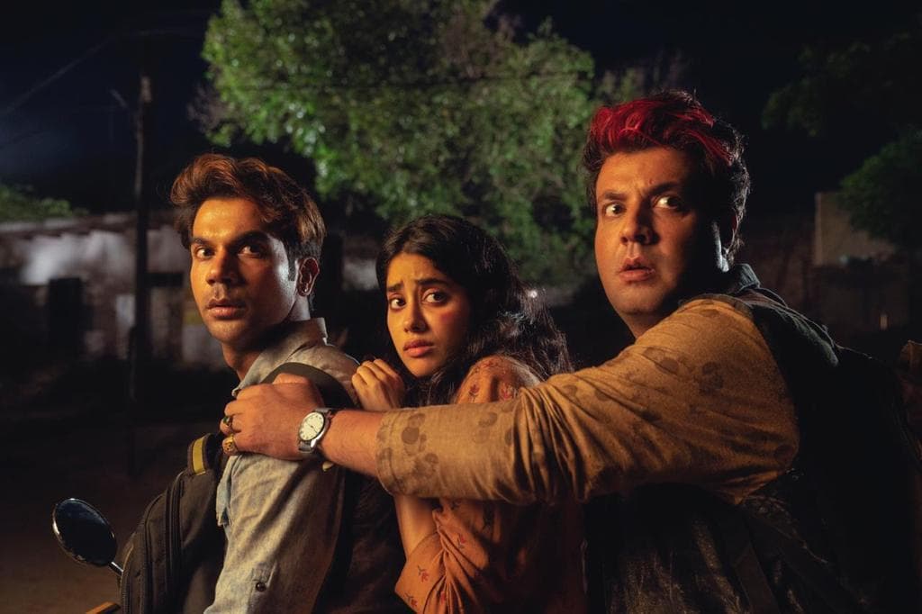 Rajkummar Rao, Jahnvi Kapoor And Varun Sharma In A Still From 'Roohi Afza'