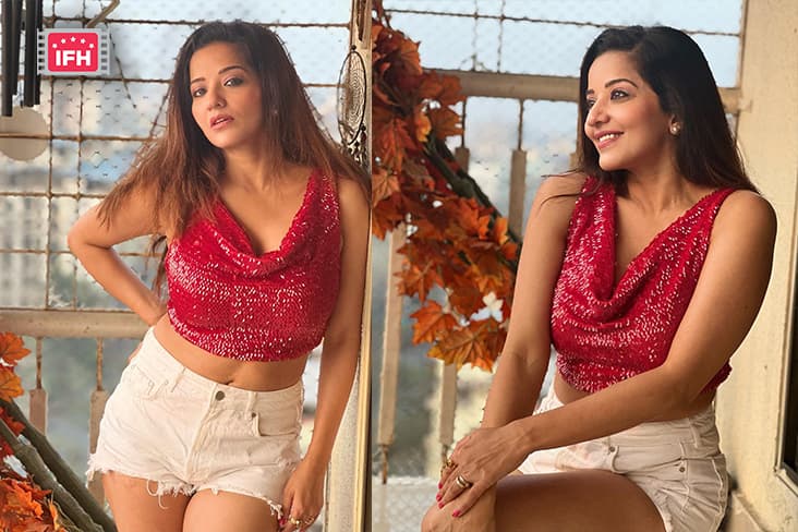 Monalisa Poses In A Shimmering Red Crop Top And Looks Stunning.