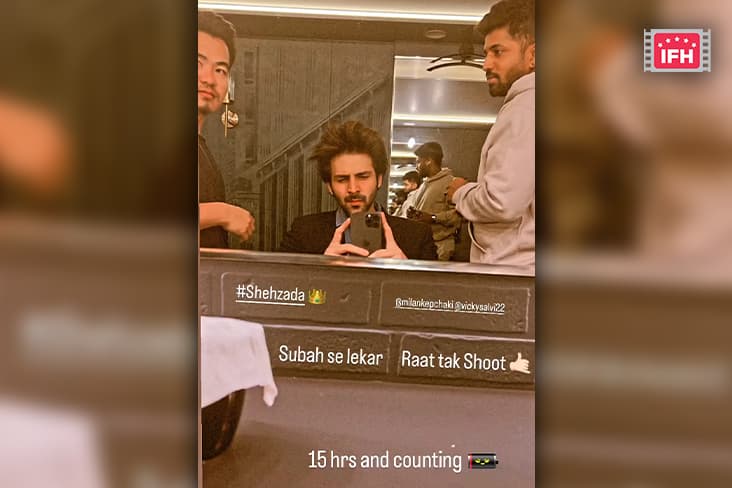 Kartik Aaryan Shoots “Subah Se Le Kar Raat Tak”, Shares BTS Picture From Sets Of Shehzada