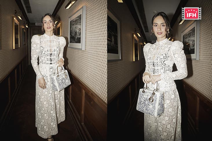 Actress Manushi Chhillar Looks Classy And Chic In A White Mesh Dress