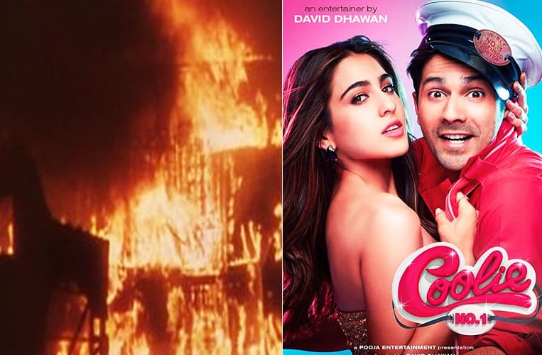 Chaos On Sets Of Coolie No.1 As A Fire Breaks Out