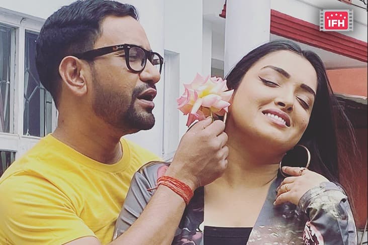 Dinesh Lal Yadav Shares A BTS Picture From His Upcoming Film ‘Nirahua Banal Karodpati’ With Aamrapali Dubey