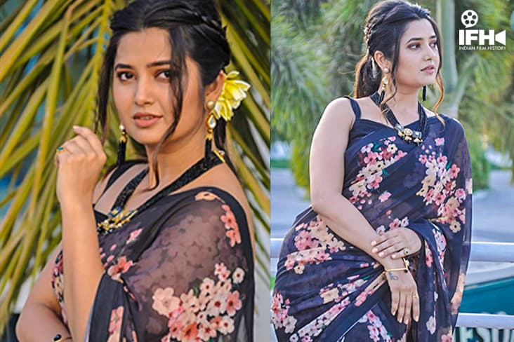 Prajakta Mali Stuns In A Black Floral Saree
