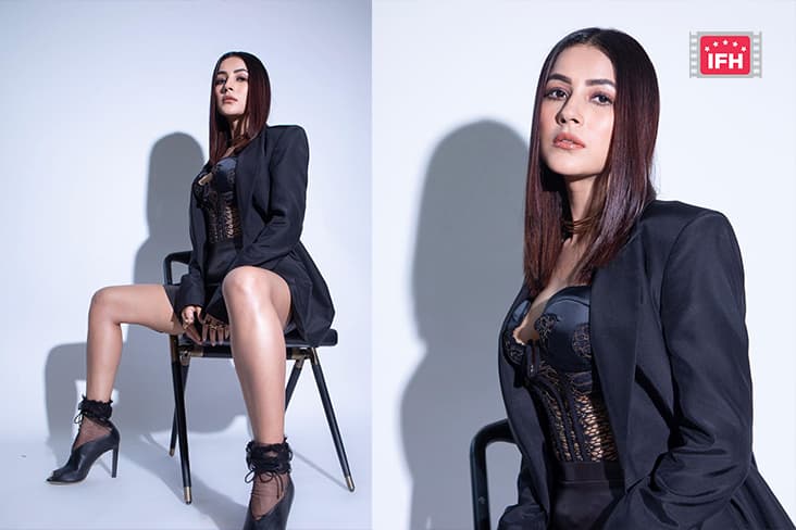 Shehnaaz Gill Sets Social Media On Fire In Black Transparent Bralette.