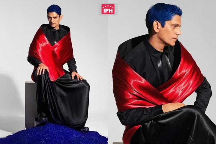 Vijay Varma Shared Pictures In Metal Sari - Blue Hair
