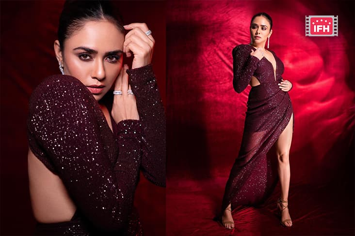 Amruta Khanvilkar Looks Glamorous In A Thigh-High Slit Gown